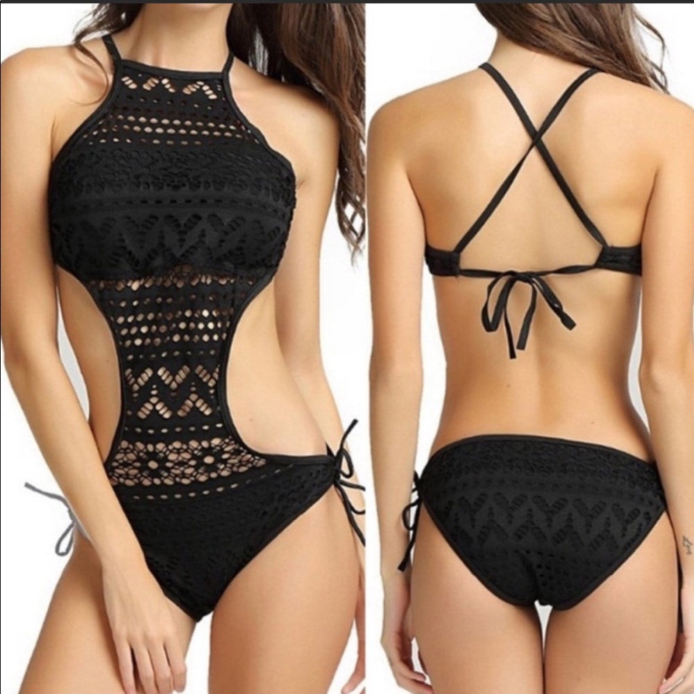 Handmade Crochet Navy Blue One Piece Bathing Suit